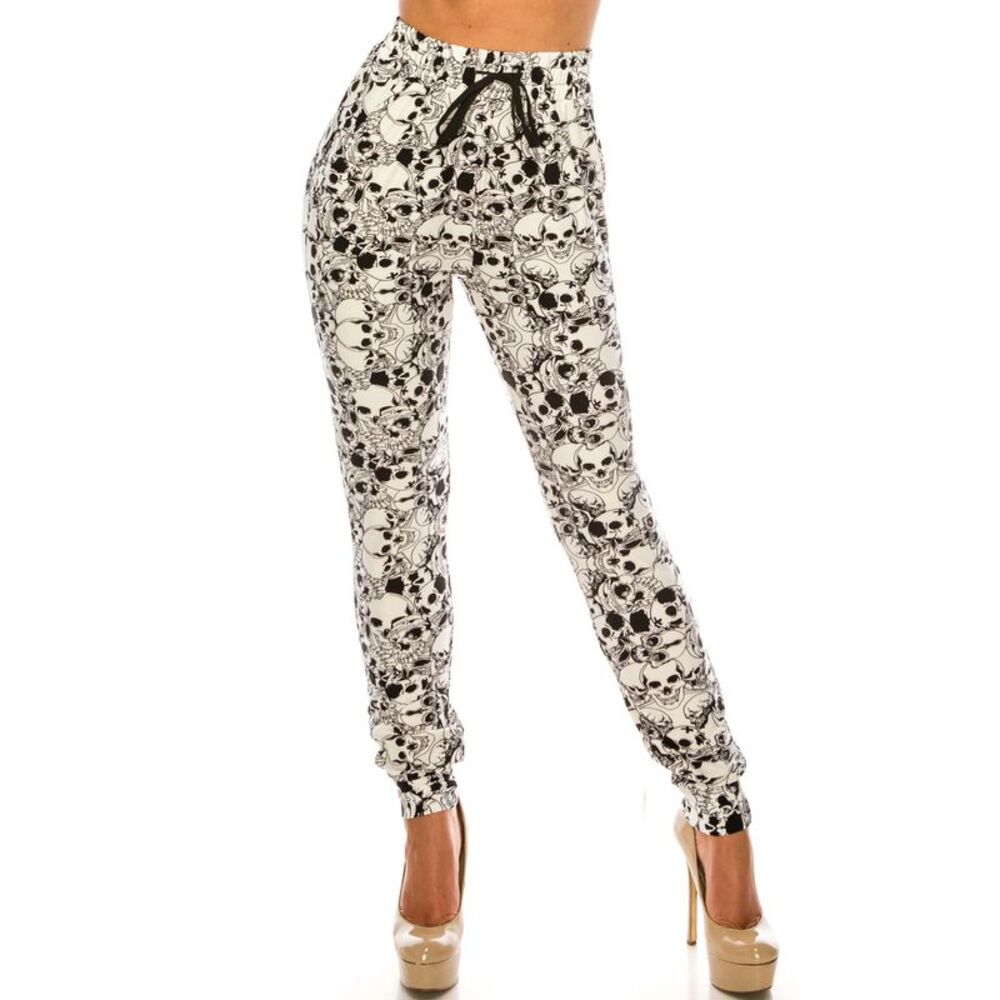World of Leggings Buttery Smooth White Layers of Skulls Joggers